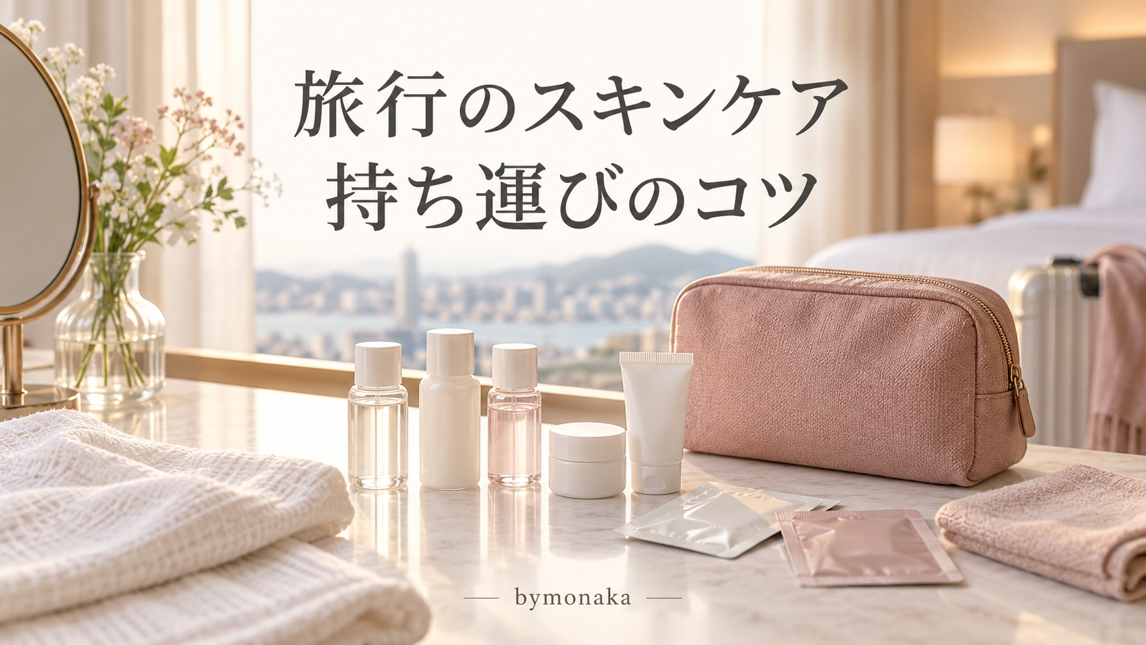 旅行用スキンケアの持ち運びを紹介するタイトル入りイメージ