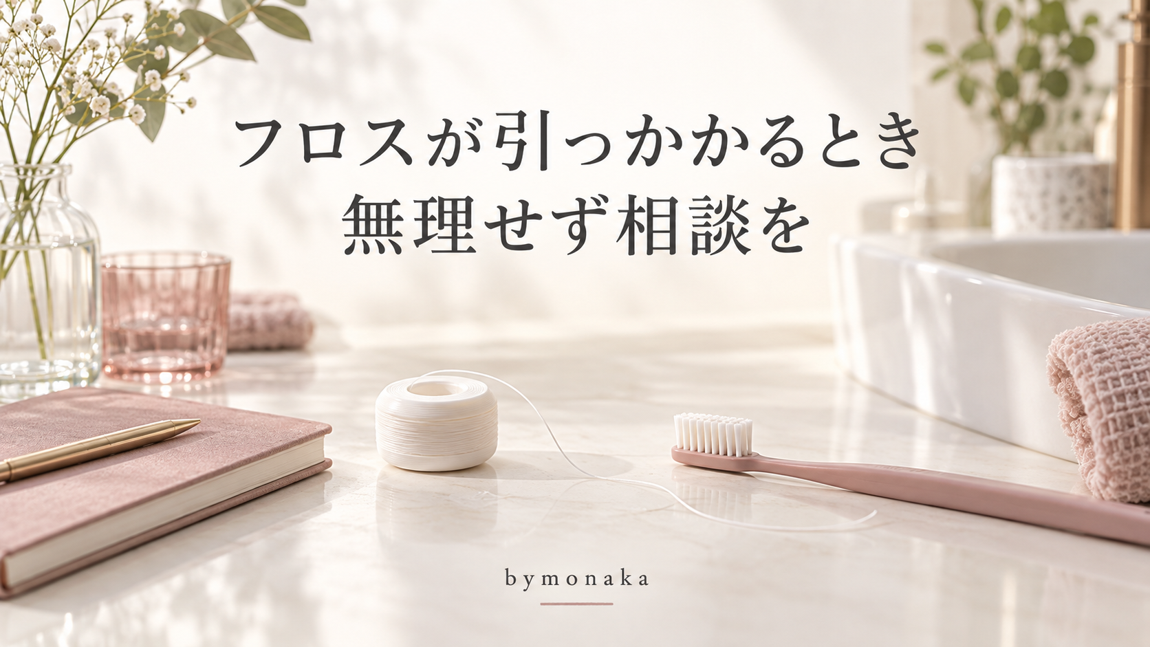 フロスが引っかかるときの注意を示すタイトル入りイメージ