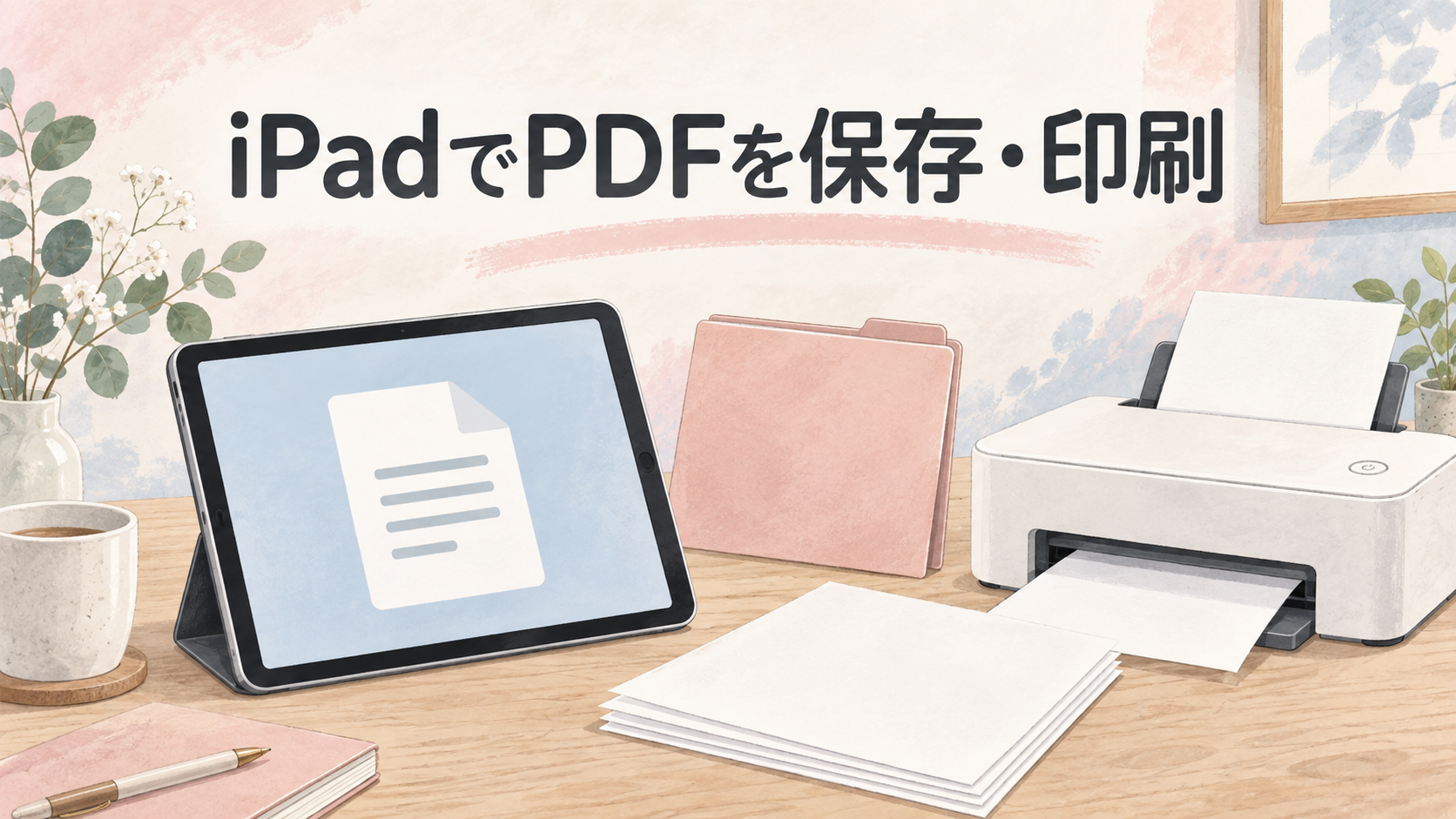iPadでPDFを保存し印刷する方法を紹介するタイトル入りイメージ