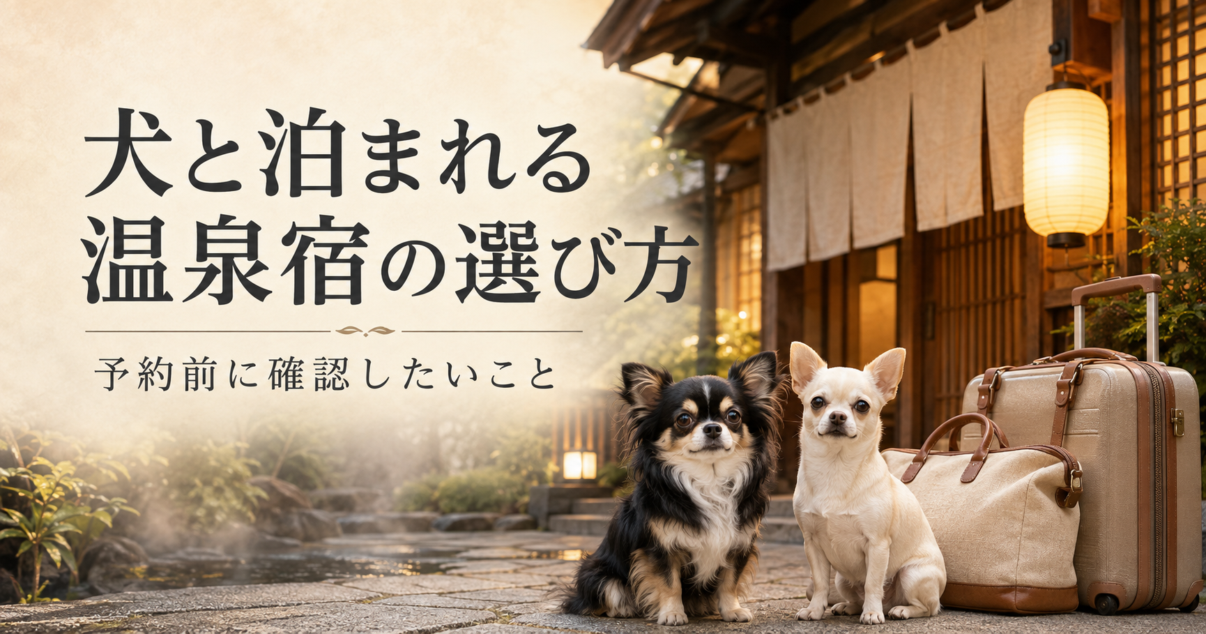 犬と泊まれる温泉宿の選び方を紹介する2頭のチワワ