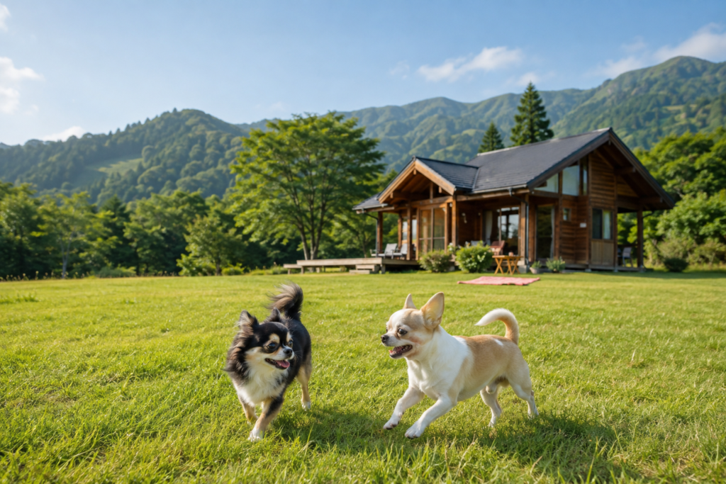 山形県の犬と泊まれるコテージと天然芝ドッグラン