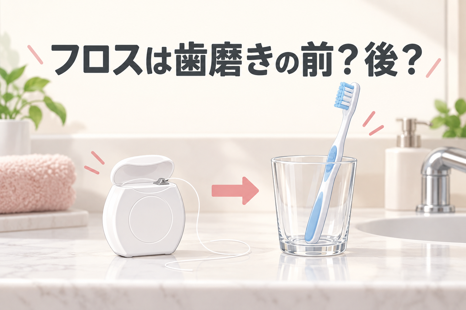 フロスは歯磨きの前・後どっちかを解説する記事のアイキャッチ