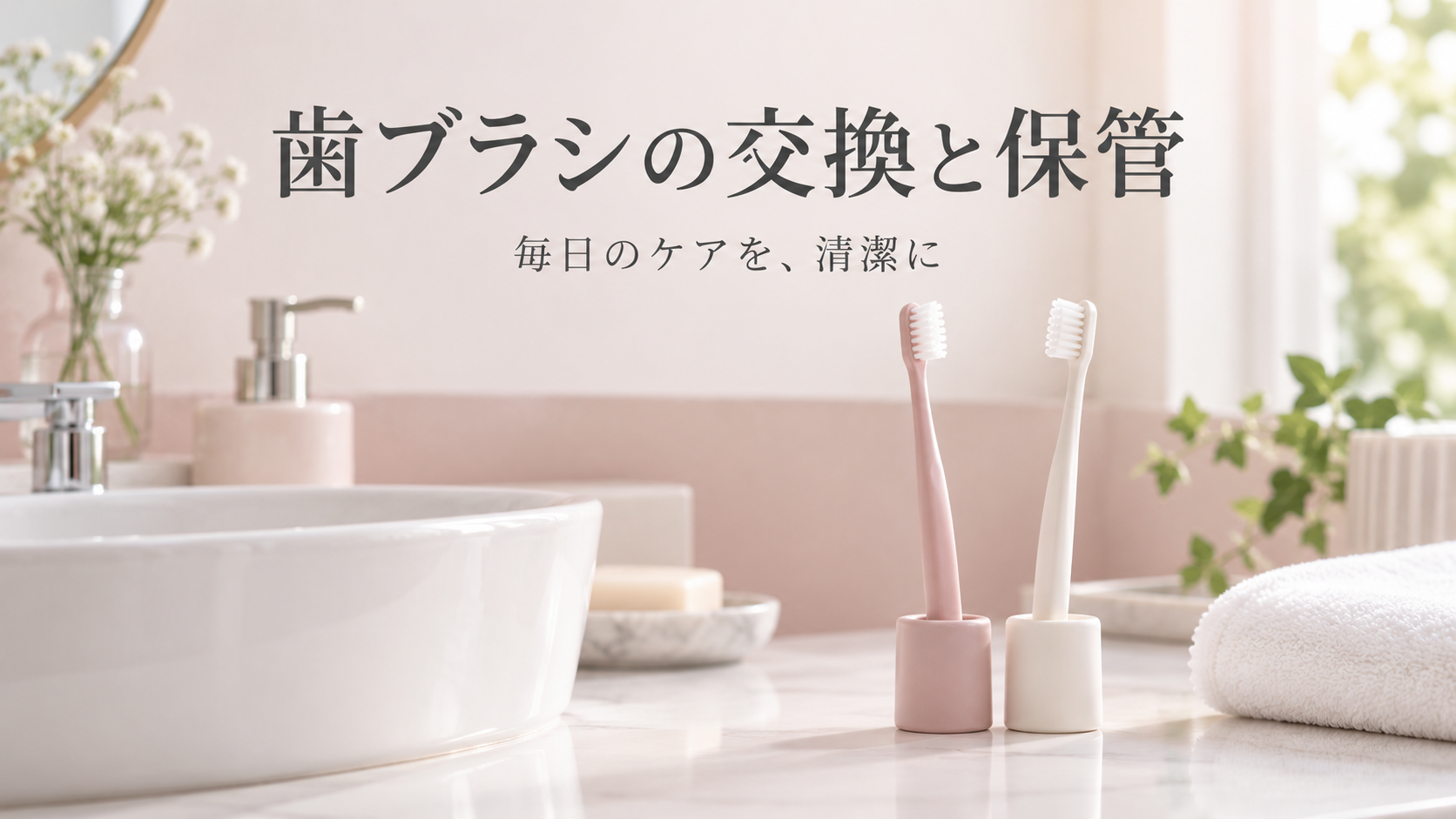 歯ブラシの交換と保管を紹介するタイトル入りアイキャッチ