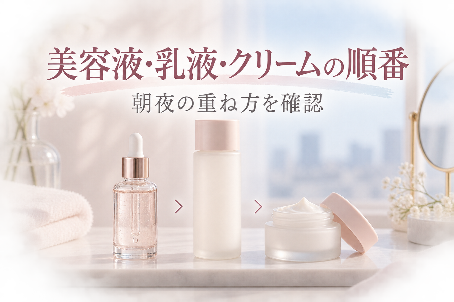 美容液・乳液・クリームの順番を示すタイトル画像